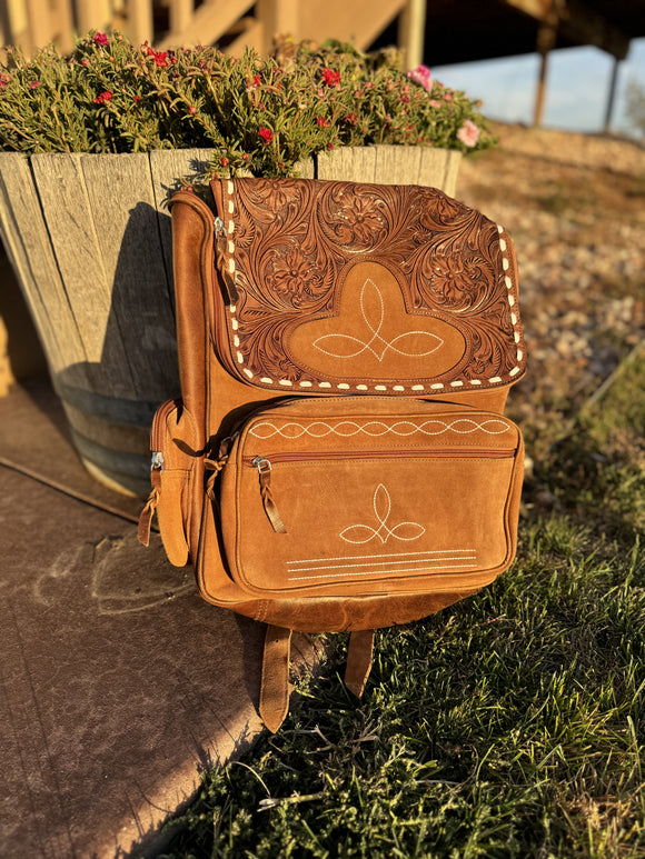 Tooled Leather Boot Stitch Backpack – Ride The Moon