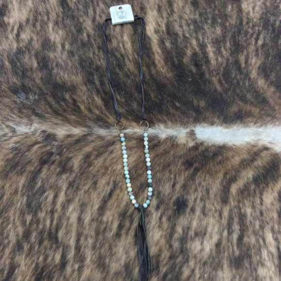 Jewelry Junkie Frosted Amazonite Necklace w/ long fringe Tassel