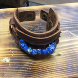 Jewelry Junkie Dusty Leather Cuff W/ Navy Blue Regalite Chunks